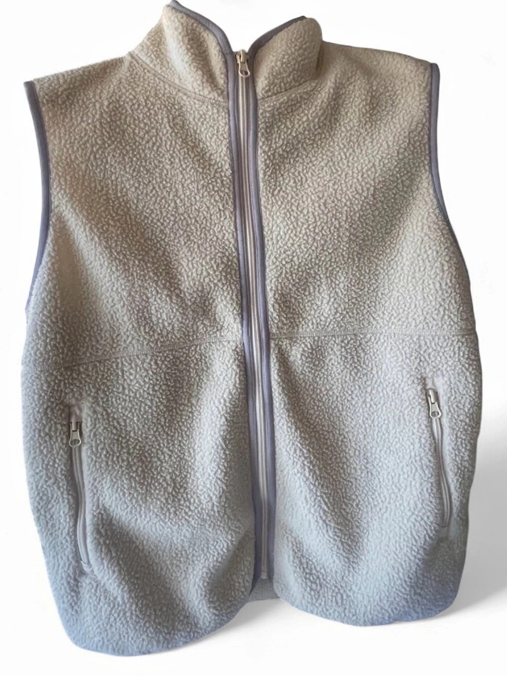 Sherpa Teddy Polar Fleece Zip-Up Vest Cream Lilac Lavender | Gorpcore - MEDIUM
